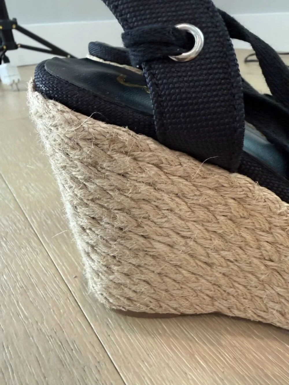 Lulus Esme Black Lace-Up Espadrille Wedges. size 9